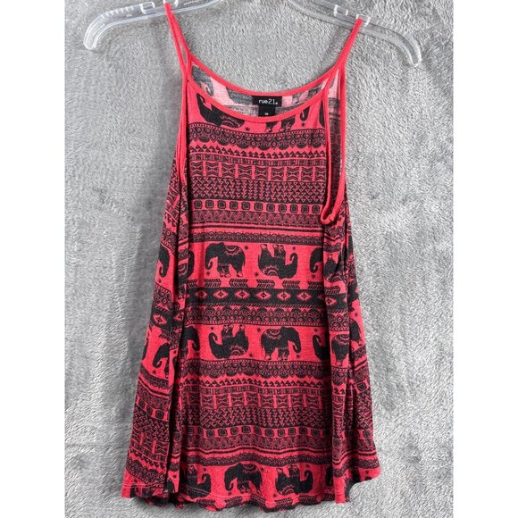 Rue21 Womans XS Red & Black Elephant Print Sleeveless Tank Top Lightweight - Picture 1 of 7